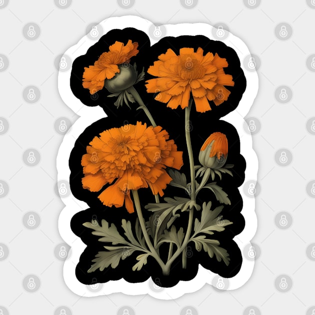 Marigold Flowers Vintage Botanicals Sticker by craftydesigns